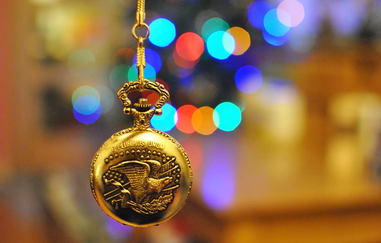 Photo wallpaper bird, watch, chain, engraving