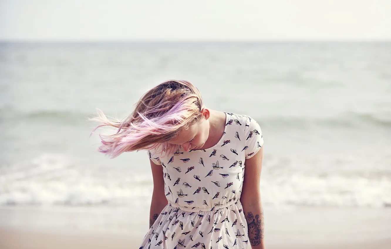 Photo wallpaper sea, girl, tattoo