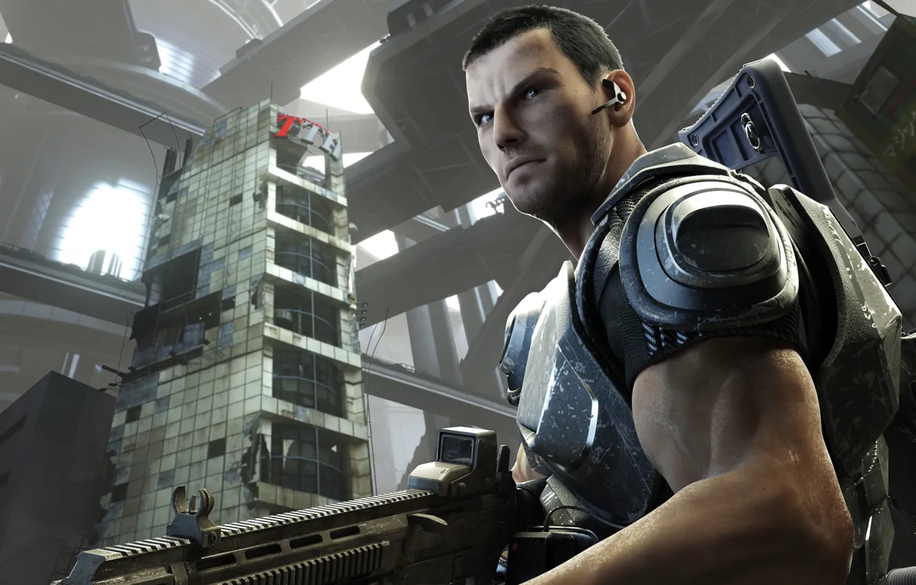 Photo wallpaper look, weapons, soldiers, Tokyo, devastation, armor, megapolis, Binary Domain