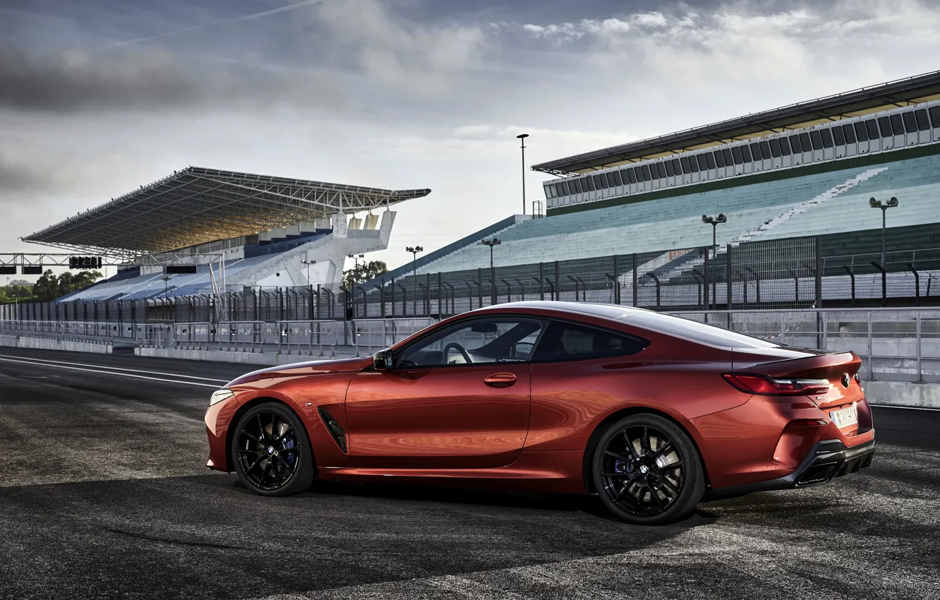 Photo wallpaper coupe, BMW, silhouette, Coupe, 2018, 8-Series, dark orange, M850i xDrive