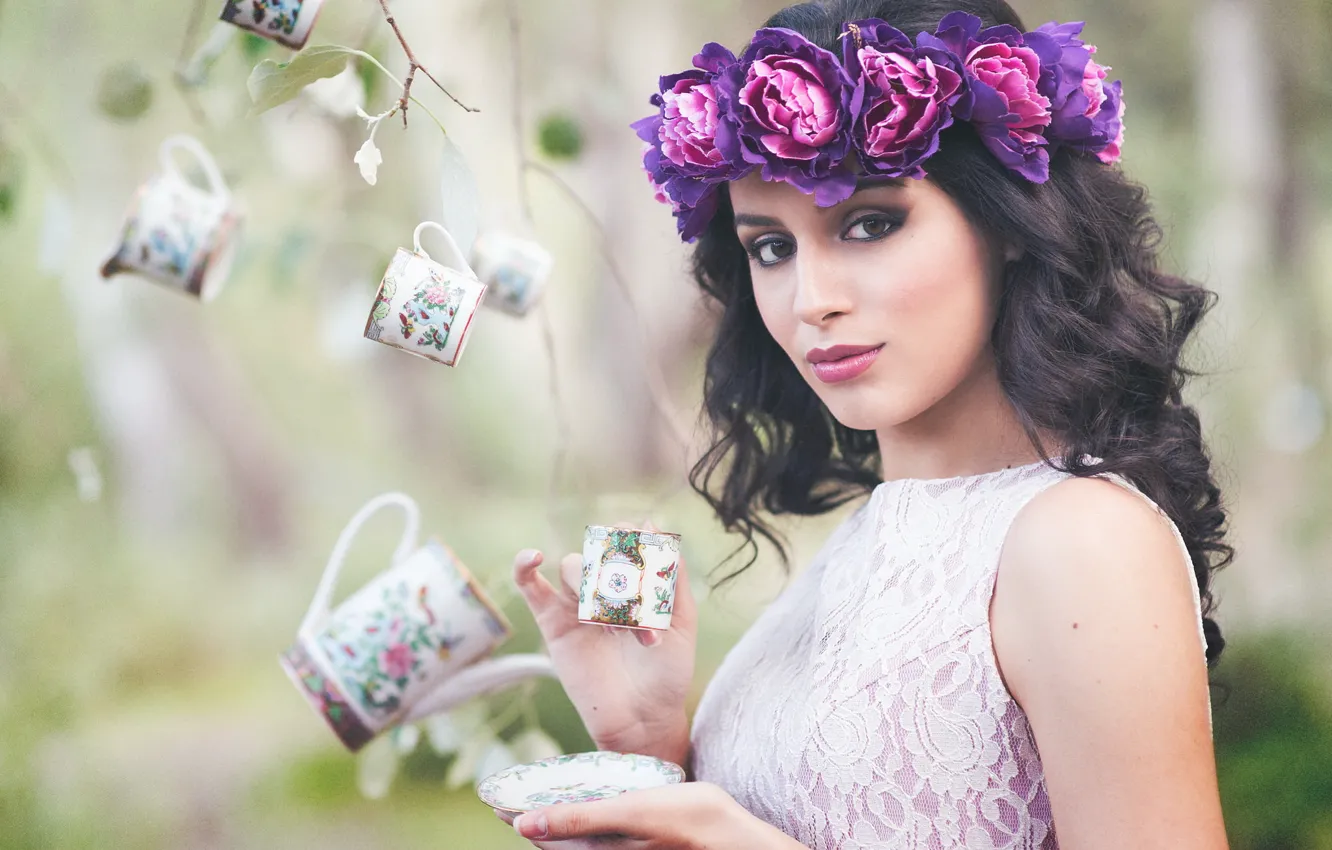 Photo wallpaper girl, coffee, Cup