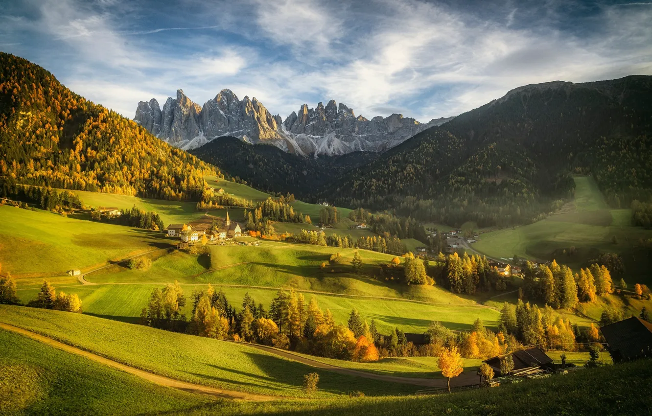 Photo wallpaper mountains, Alps, Italy, Church, the village
