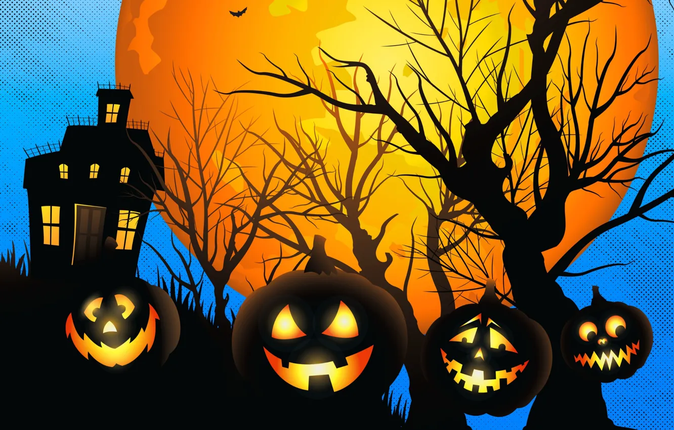 Photo wallpaper trees, holiday, Wallpaper, the moon, Halloween, pumpkin, wallpaper, Halloween