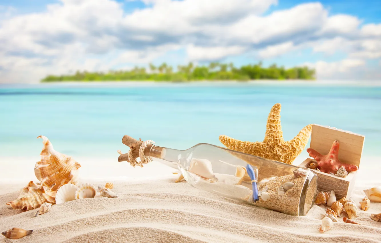 Photo wallpaper sand, sea, wave, beach, summer, the sky, stars, clouds