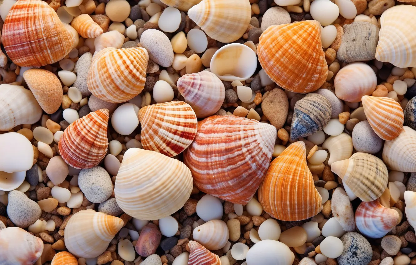 Photo wallpaper sand, beach, pebbles, stones, background, colorful, shell, beach