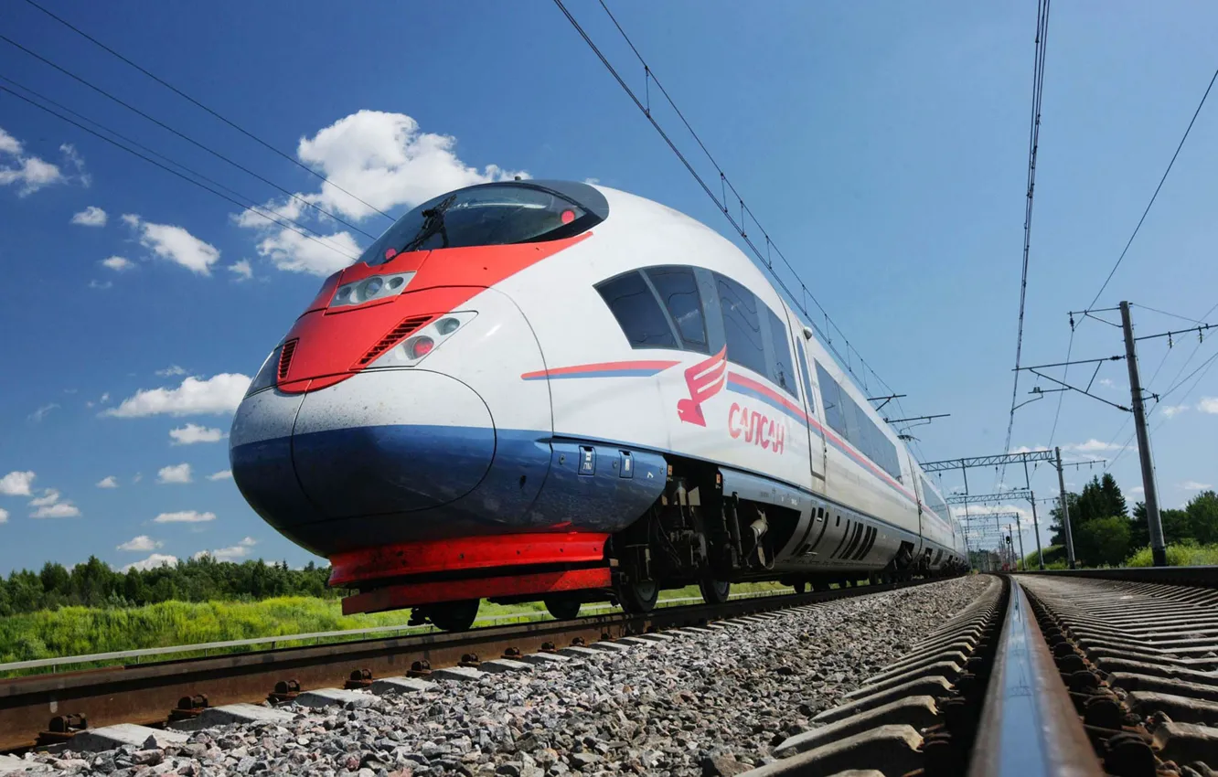 Photo wallpaper The sky, Clouds, Speed, Movement, Rails, High speed, Train, Peregrine