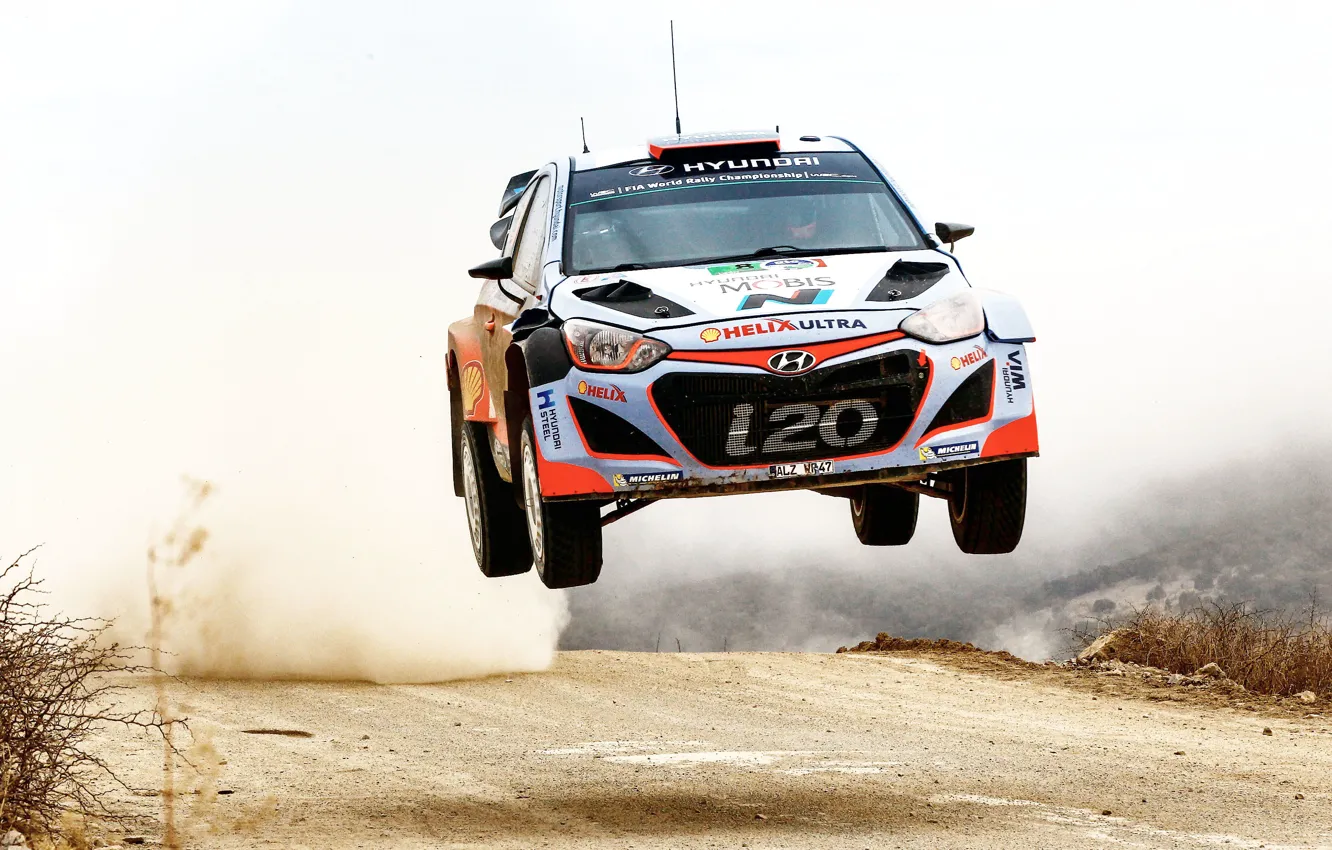 Photo wallpaper jump, dust, Hyundai, WRC, Rally, i20