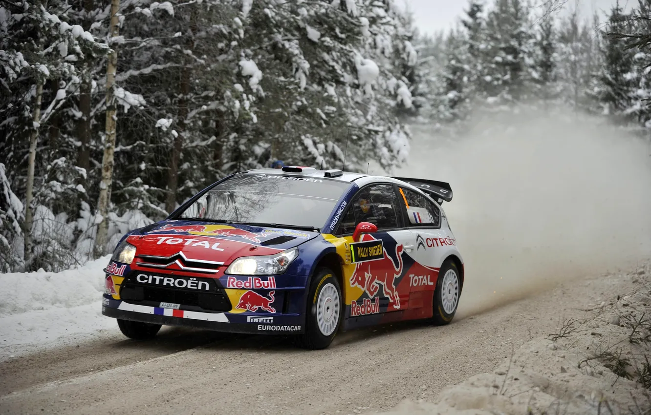 Photo wallpaper Winter, Auto, Snow, Forest, Sport, Citroen, WRC, Rally