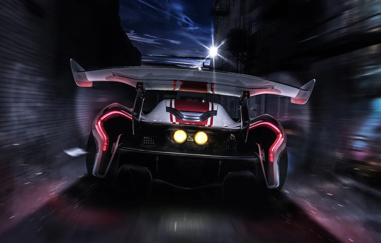 Photo wallpaper McLaren, GTR, power, speed, back, Supercar, Spoiler, Rear