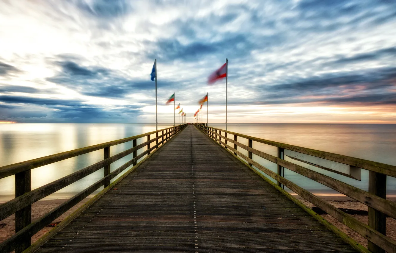 Photo wallpaper landscape, bridge, flag