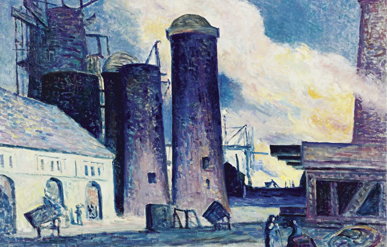 Photo wallpaper picture, 1907, Maximilien Luce, Maximilien Luce, The construction of Blast Furnaces in Charleroi, industrial landscape