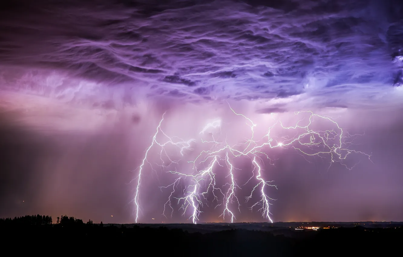 Photo wallpaper the storm, the sky, clouds, element, lightning