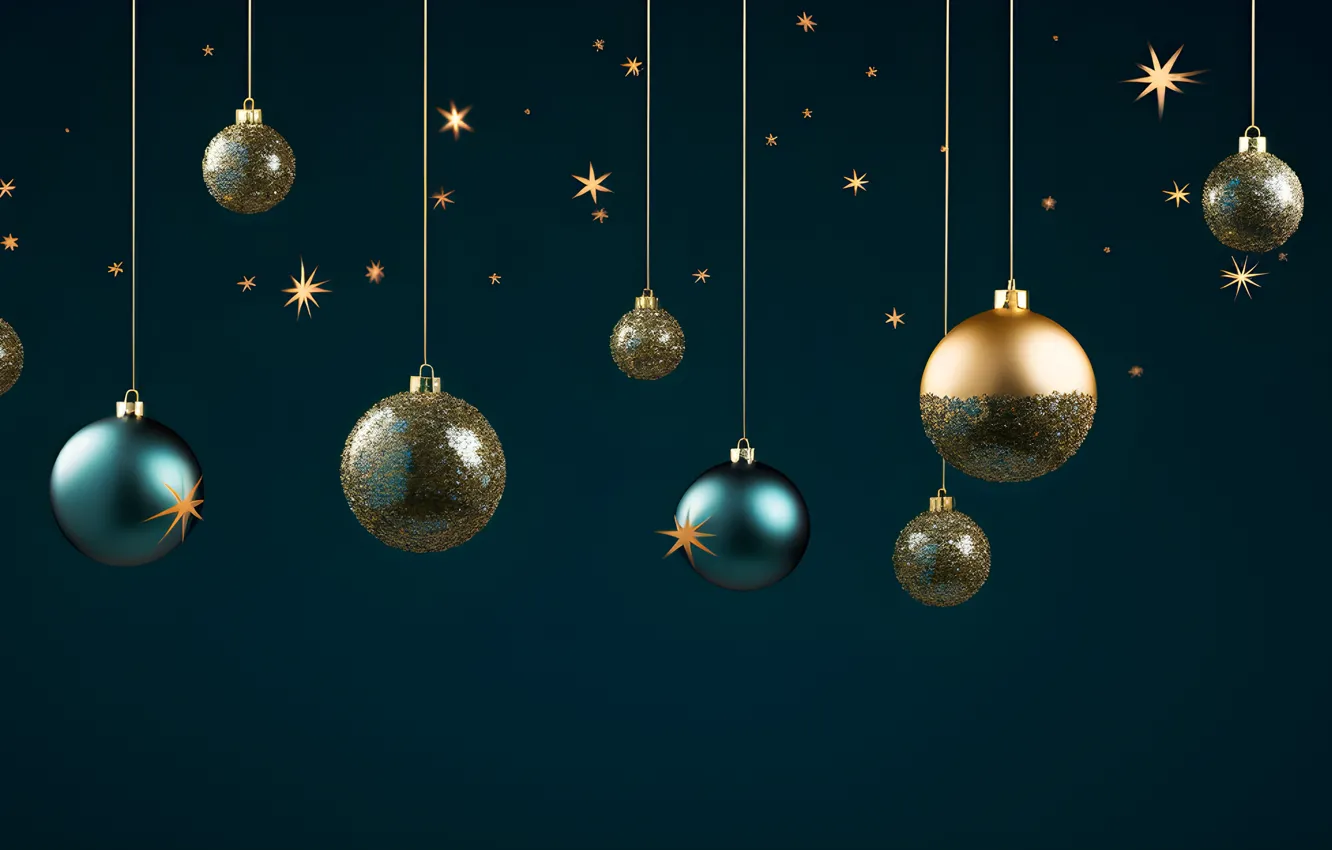 Photo wallpaper balls, the dark background, new year, Christmas, blue background, Christmas decorations, Christmas decorations, AI art