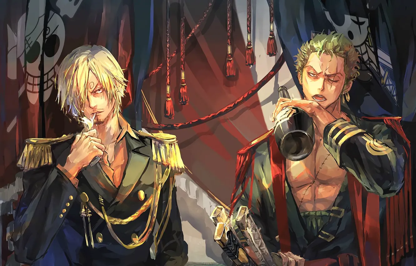 Photo wallpaper bottle, pirate, guy, rum, One Piece