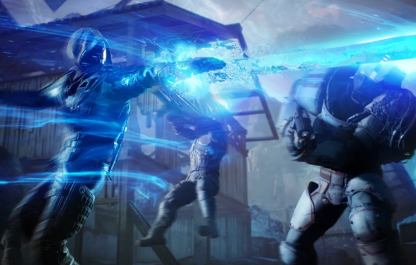 Photo wallpaper rays, soldiers, Outriders