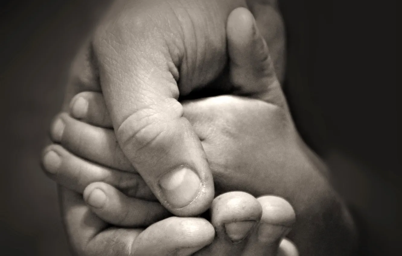 Photo wallpaper hands, black and white, fingers