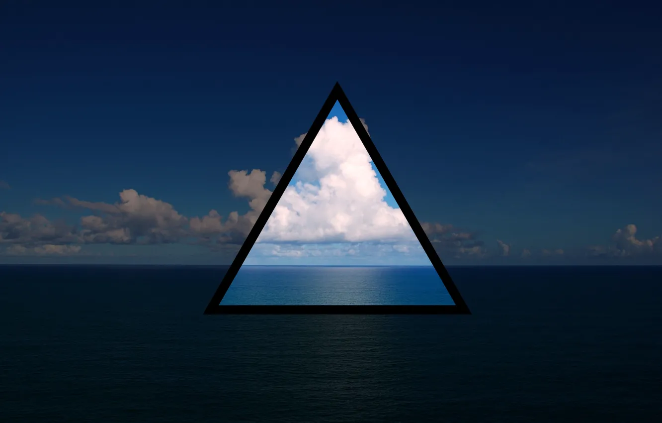 Photo wallpaper sea, the sky, water, clouds, the ocean, triangle