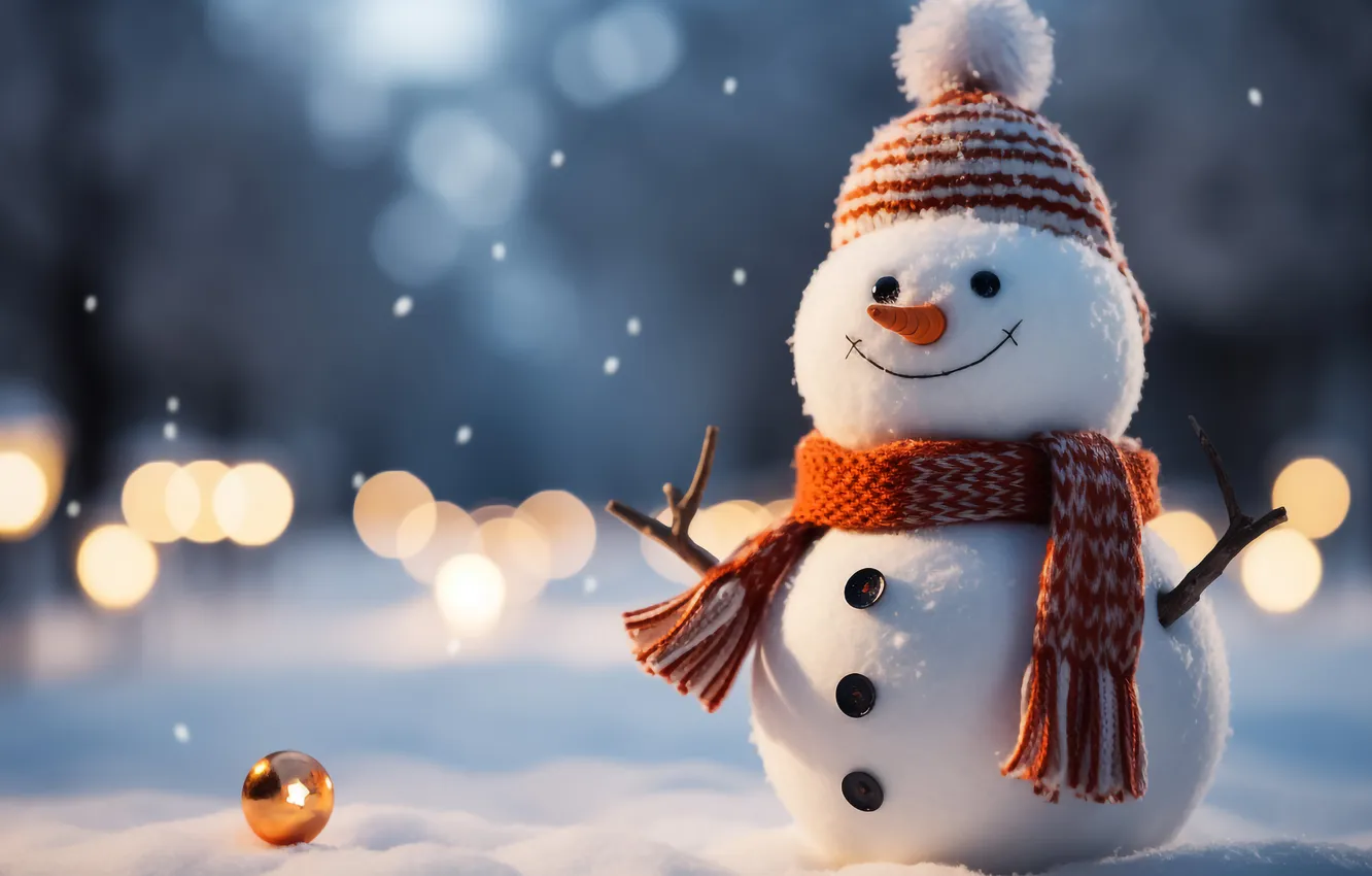 Photo wallpaper winter, snow, new year, Christmas, snowman, Christmas, winter, snow