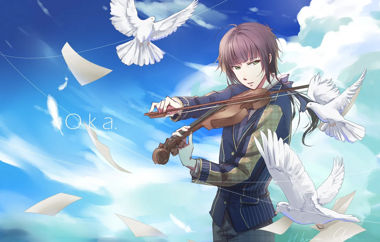 Photo wallpaper violin, the game, dove, anime, guy, 100 Sleeping Princes and the Kingdom of Dreams