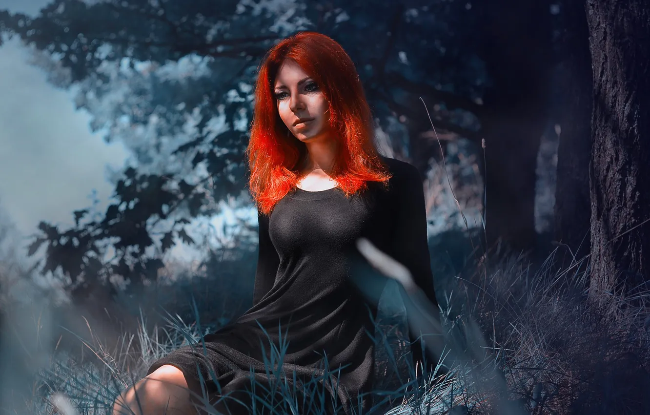 Photo wallpaper red, girl, dress, view, beauty, fantastic, lips, hair