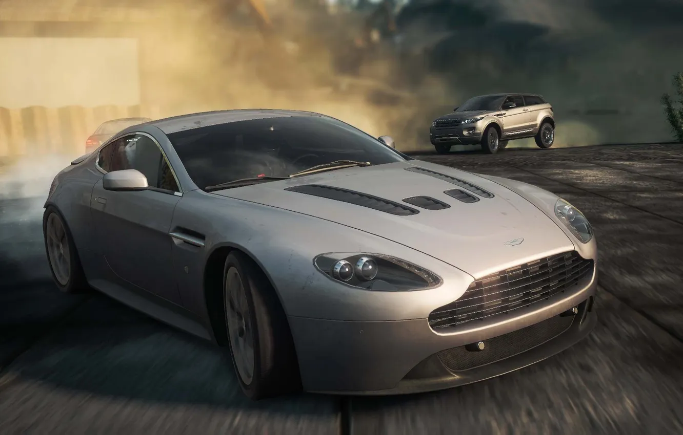 Photo wallpaper Aston Martin, race, dust, Range Rover, car, need for speed most wanted 2012