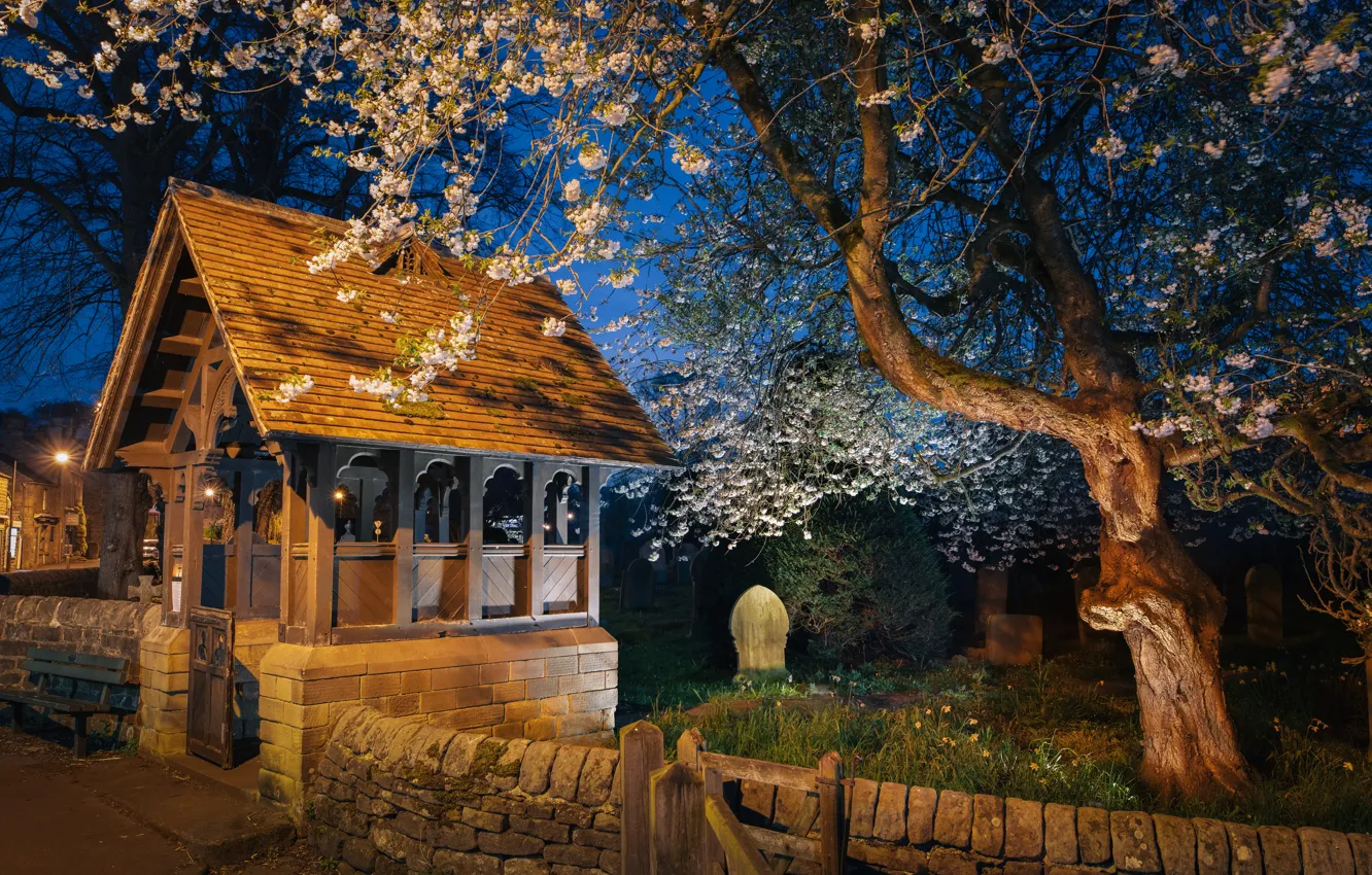 Photo wallpaper the evening, backlight, Church, Peak District, Baslow, England.