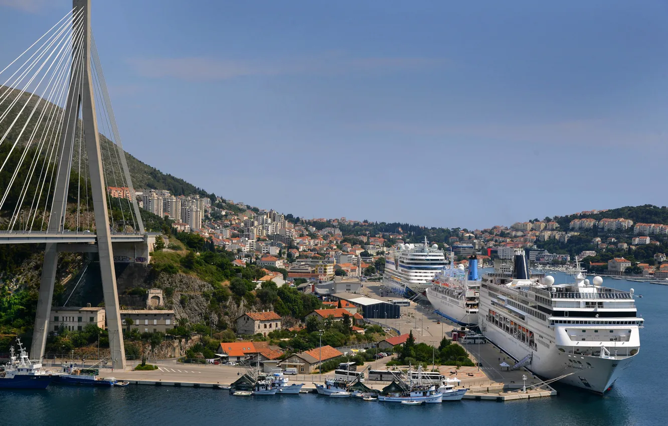 Photo wallpaper bridge, ship, home, pier, support, panorama, liner, Croatia