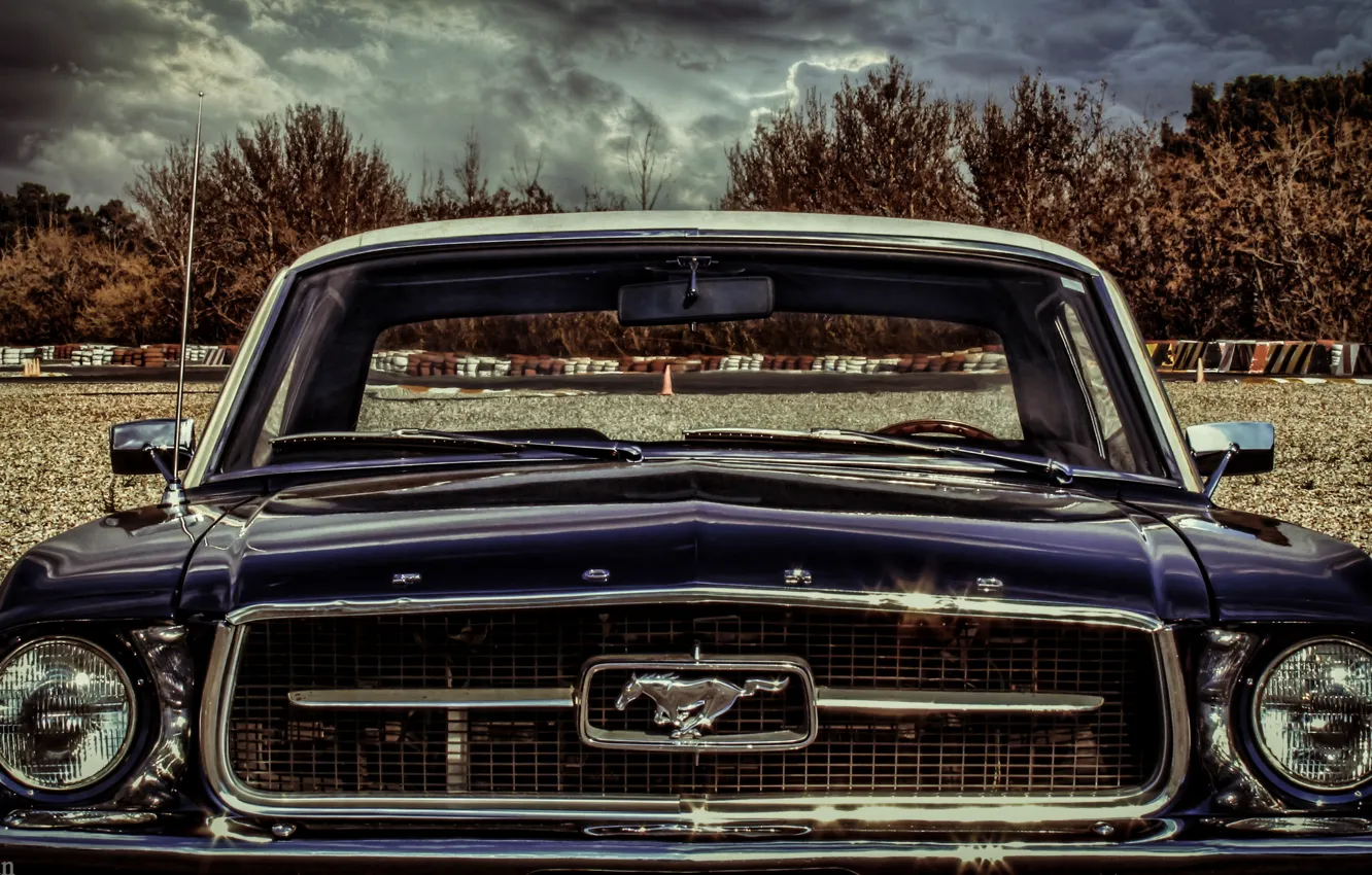 Photo wallpaper car, mustang, light, ford, sky, cloud, front, old
