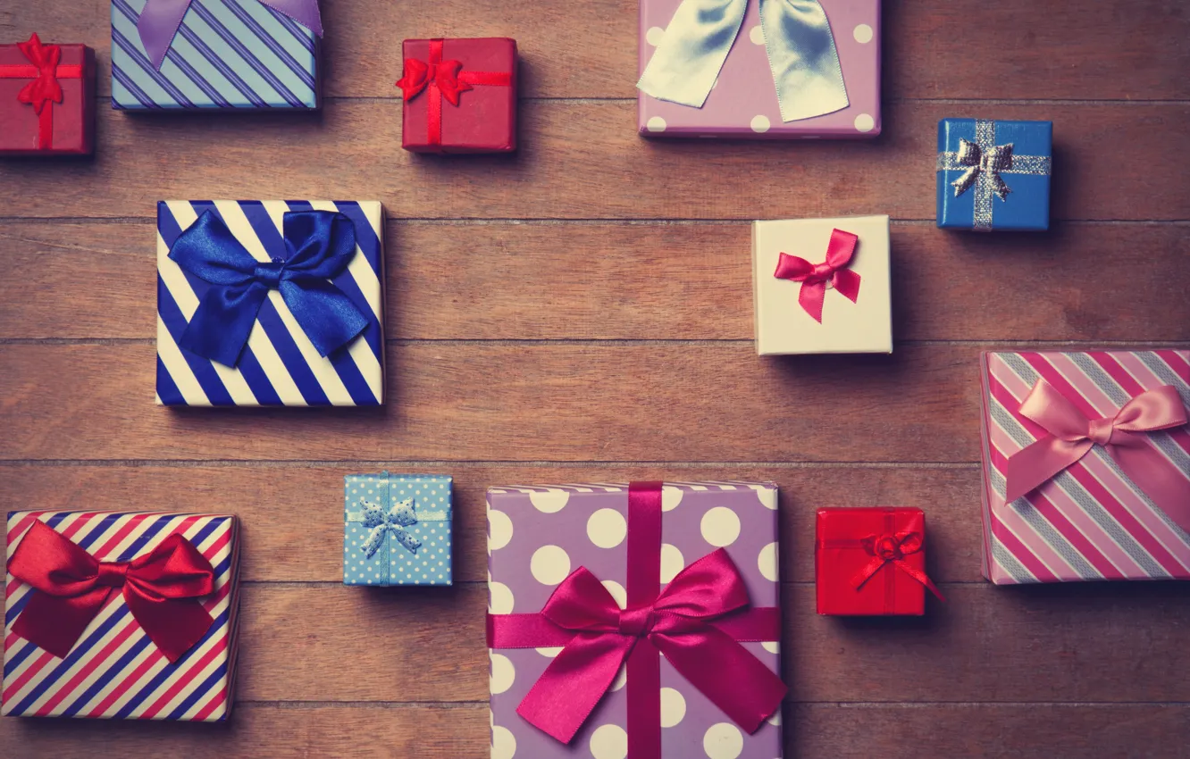 Photo wallpaper box, gift, tape, bow, box, wood, present, gift