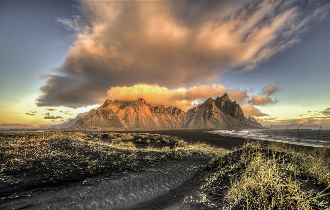 Photo wallpaper clouds, mountains, Iceland