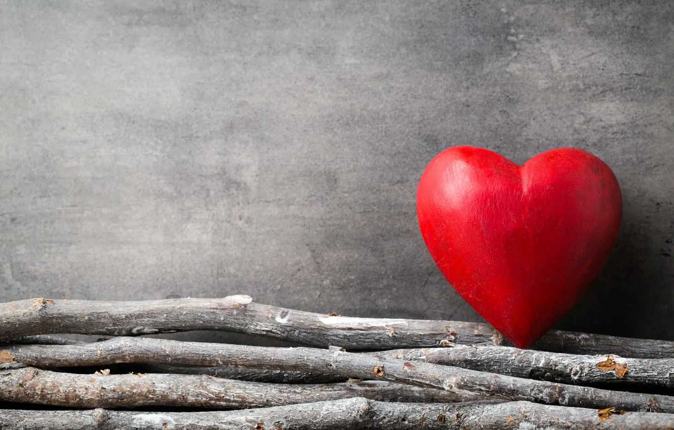 Photo wallpaper love, branches, heart, red, love, heart, wood, romantic