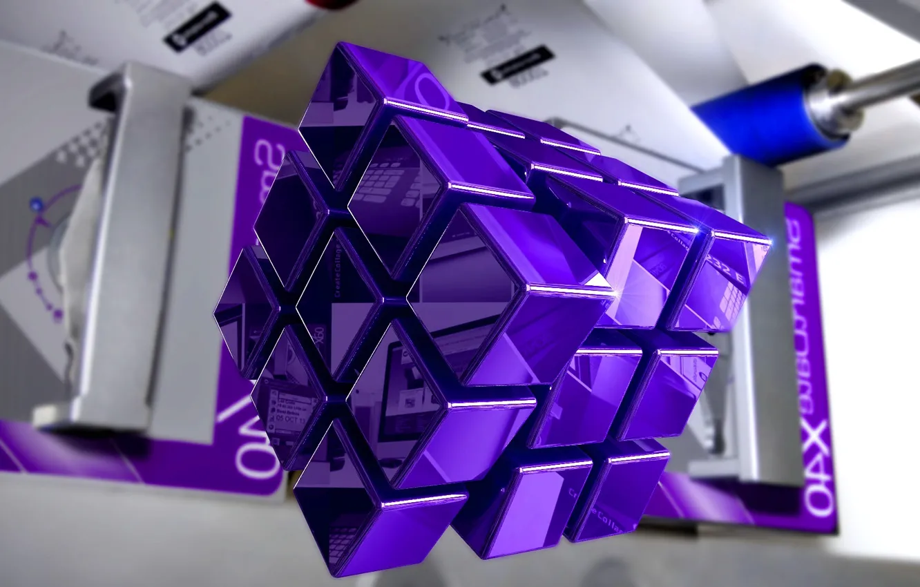 Photo wallpaper cube, square, Rubik, purple
