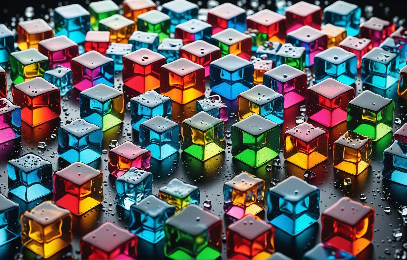 Photo wallpaper drops, cubes, color, ice, squares, cube, multicolored cubes