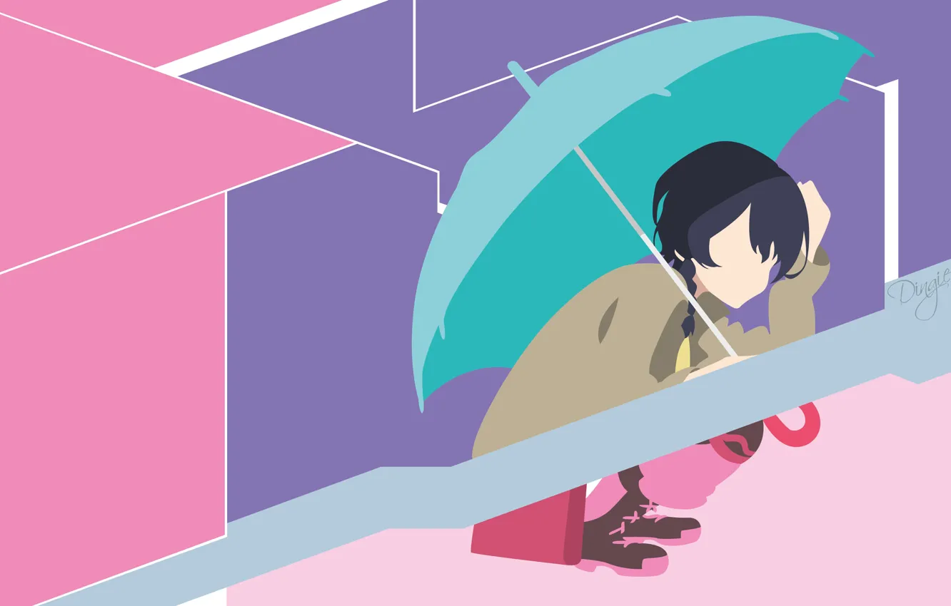 Photo wallpaper minimalism, umbrella, girl, sitting