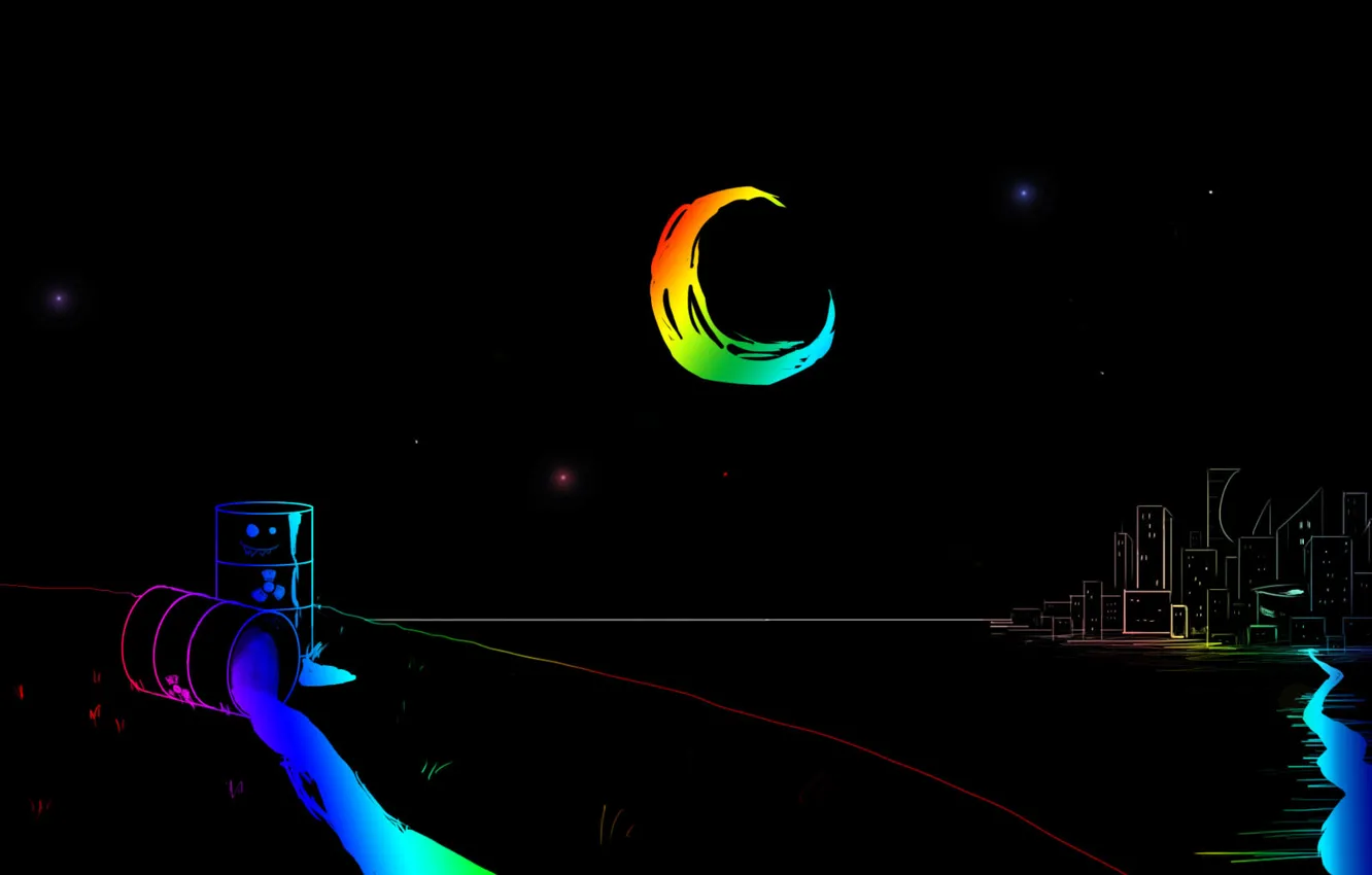 Photo wallpaper stars, night, city, the city, the moon, rainbow, rainbow, moon