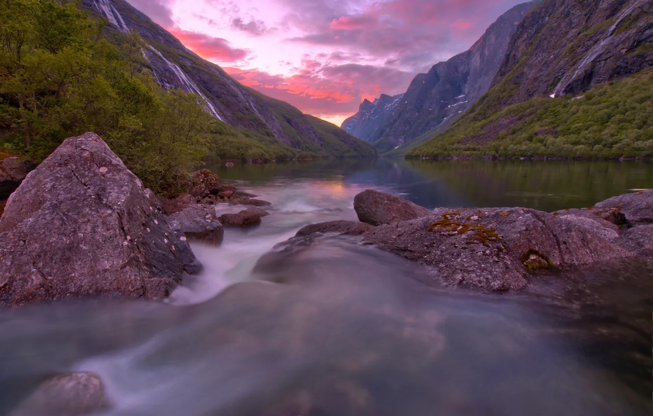 Photo wallpaper mountains, lake, stones, Norway, Norway