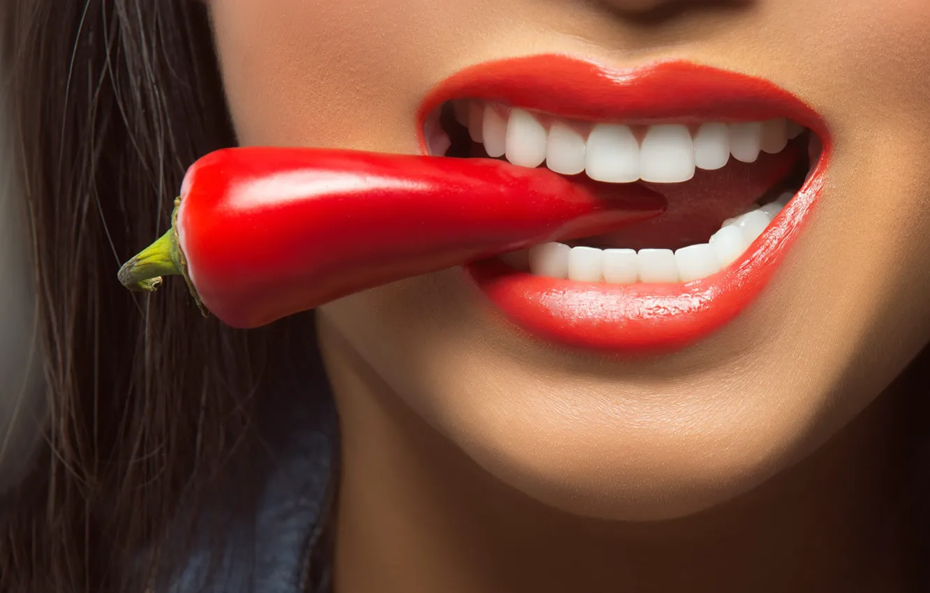 Photo wallpaper teeth, lips, pepper, Red Hot Chili Pepper