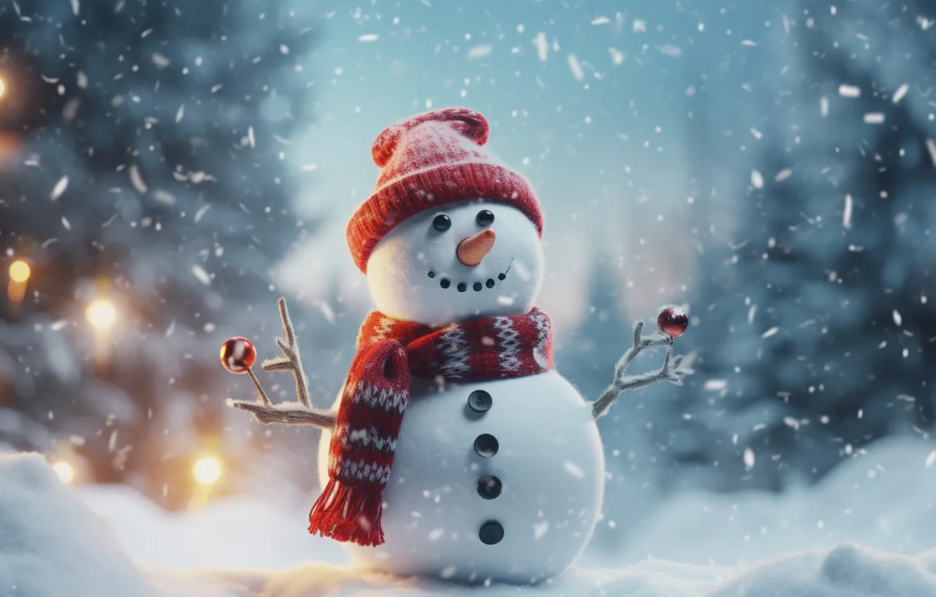 Photo wallpaper winter, snow, new year, Christmas, snowman, Christmas, winter, cute