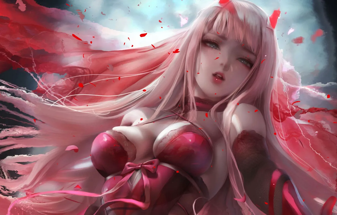 Photo wallpaper girl, sexy, cleavage, long hair, boobs, anime, beautiful, pretty