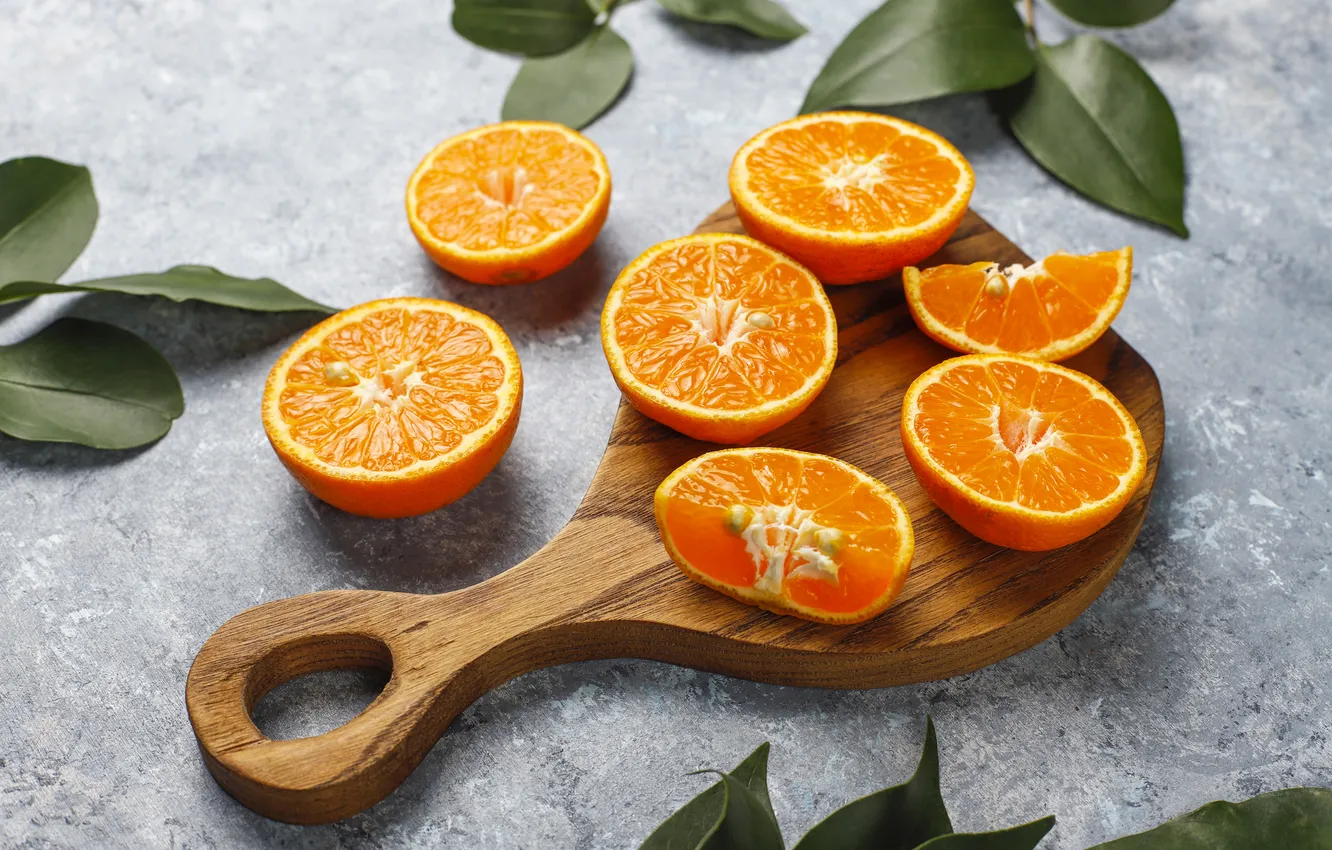 Photo wallpaper leaves, orange, fruit