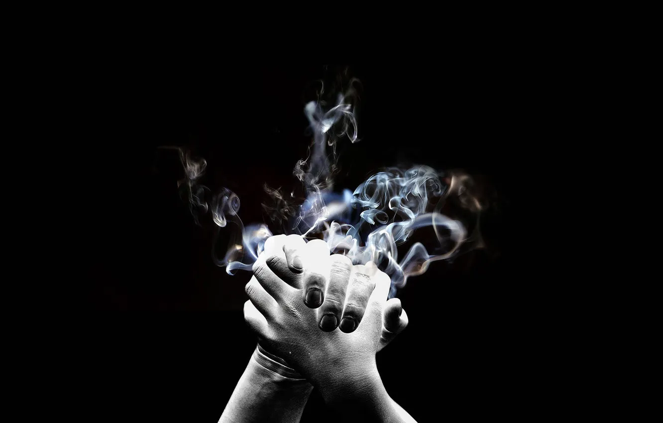 Photo wallpaper smoke, hands, black and white, shaking