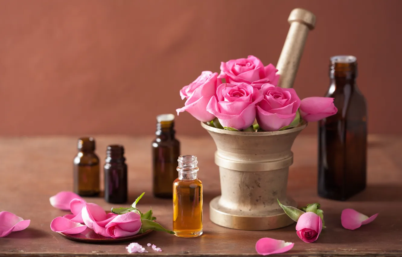 Photo wallpaper flowers, roses, petals, still life, pink flowers, spa