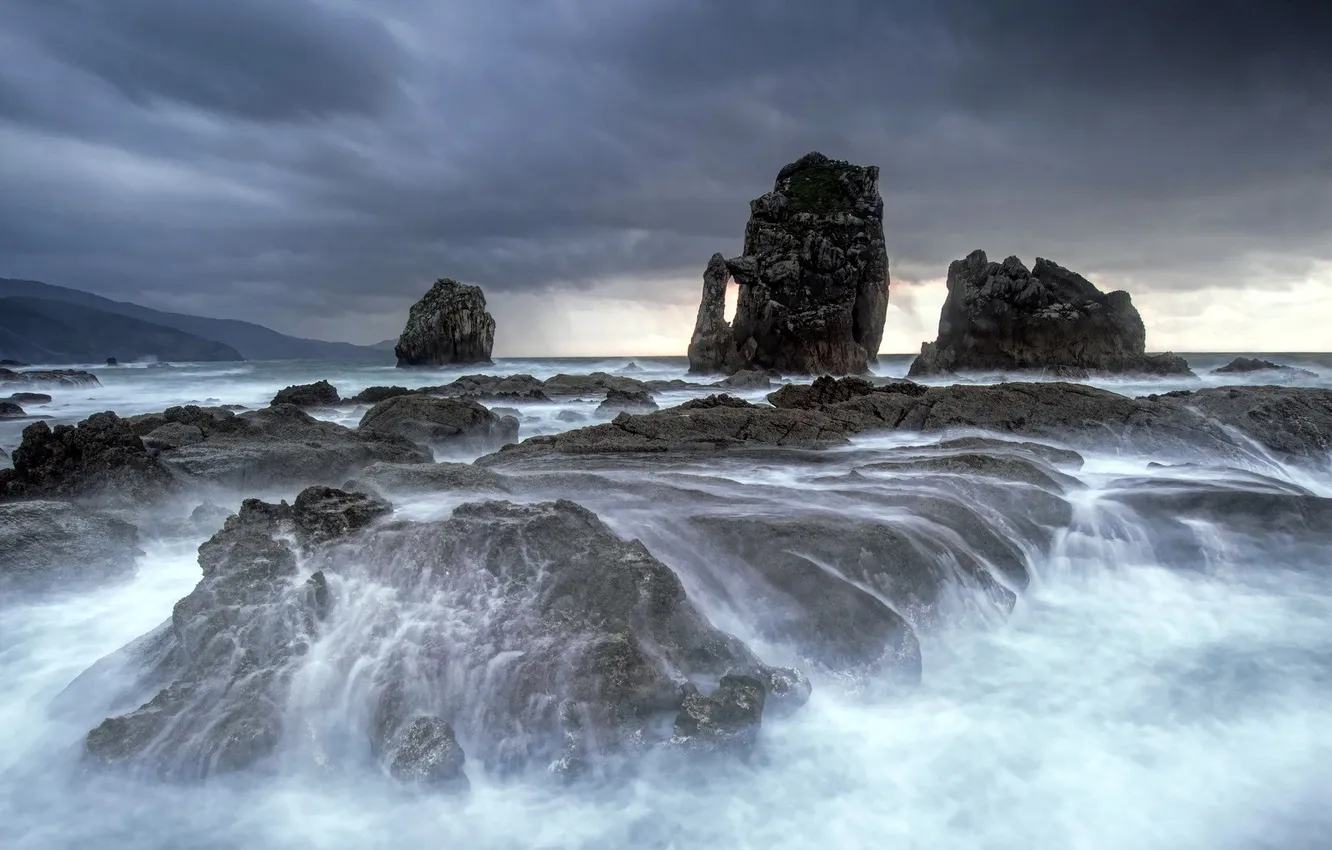 Photo wallpaper sea, landscape, rocks