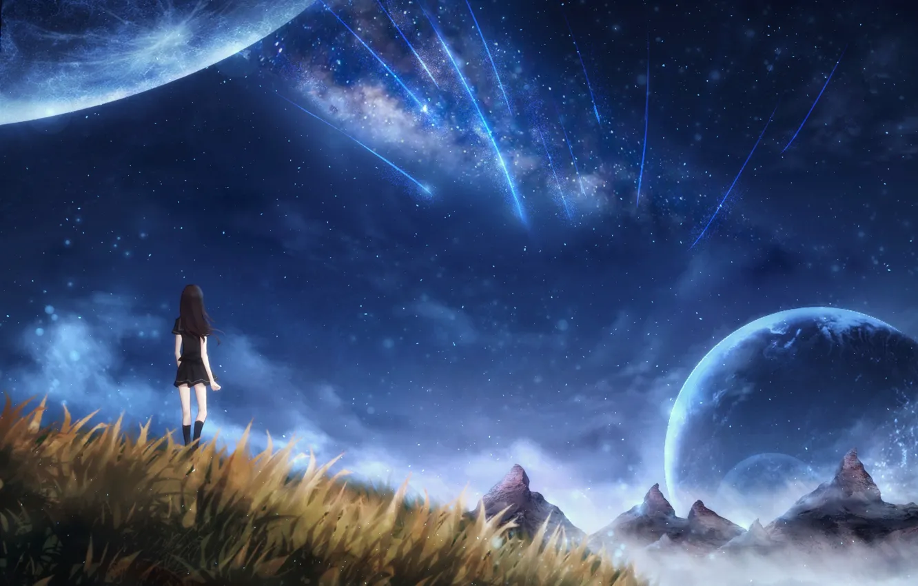 Photo wallpaper girl, space, nature, OR