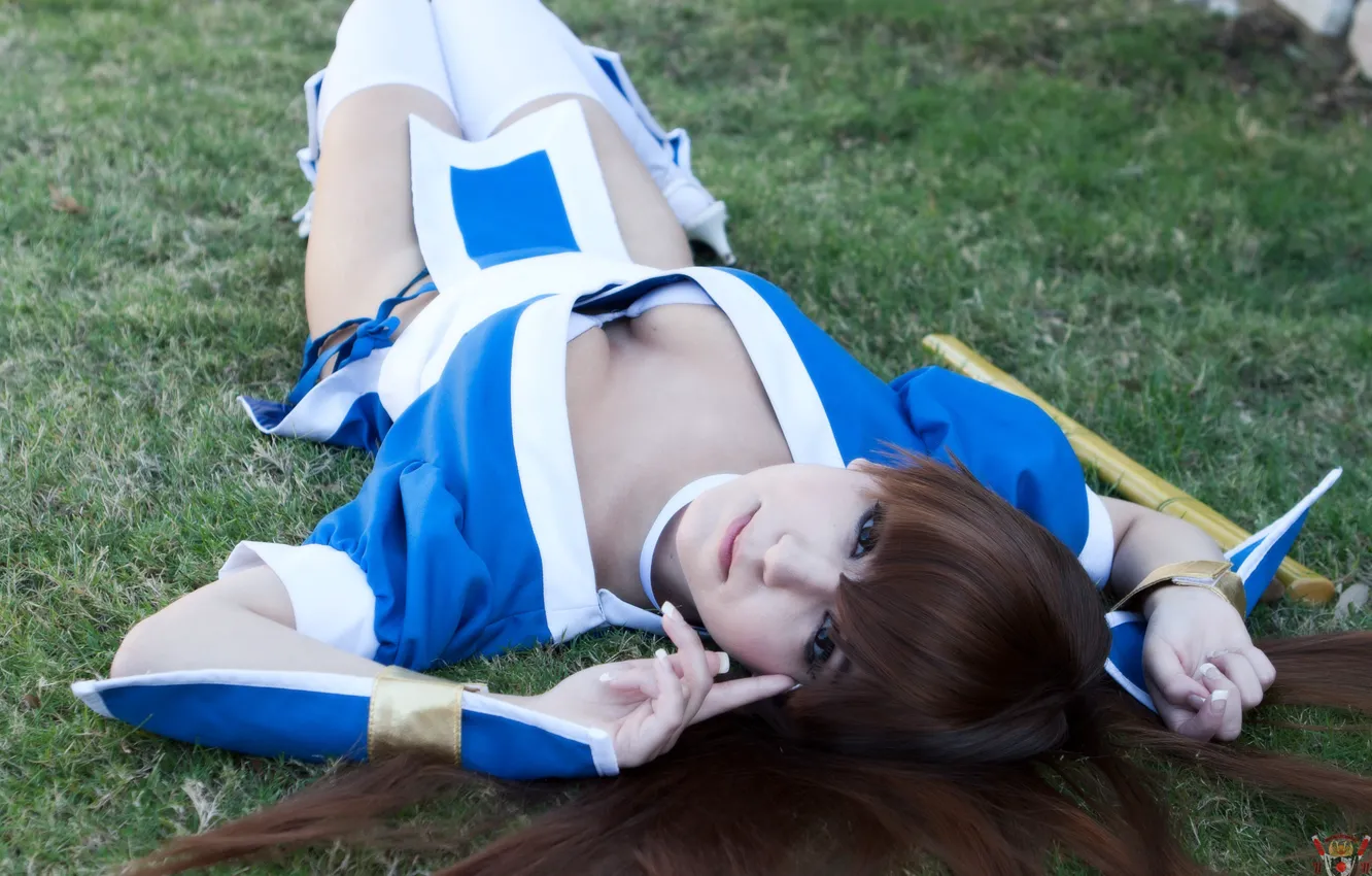 Photo wallpaper grass, look, girl, costume, lies, fighting, sinobi, Profit