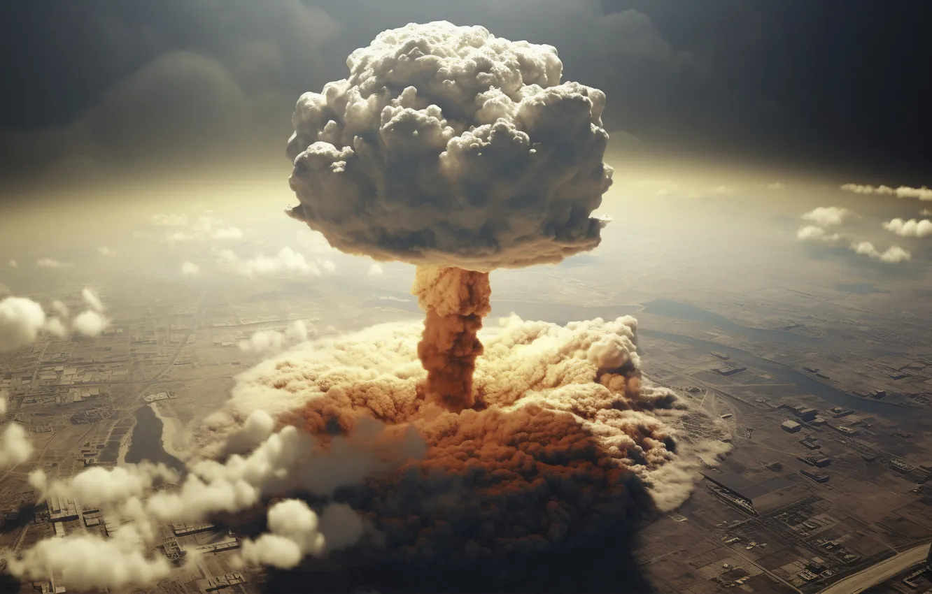 Photo wallpaper the explosion, mushrooms, destruction, a nuclear explosion, digital art, nuclear weapons, AI art, The Art …