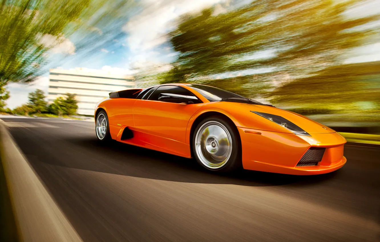 Photo wallpaper speed, orange, Lamborghini, blur, Lamborghini, Murcielago, orange, Lamborghini