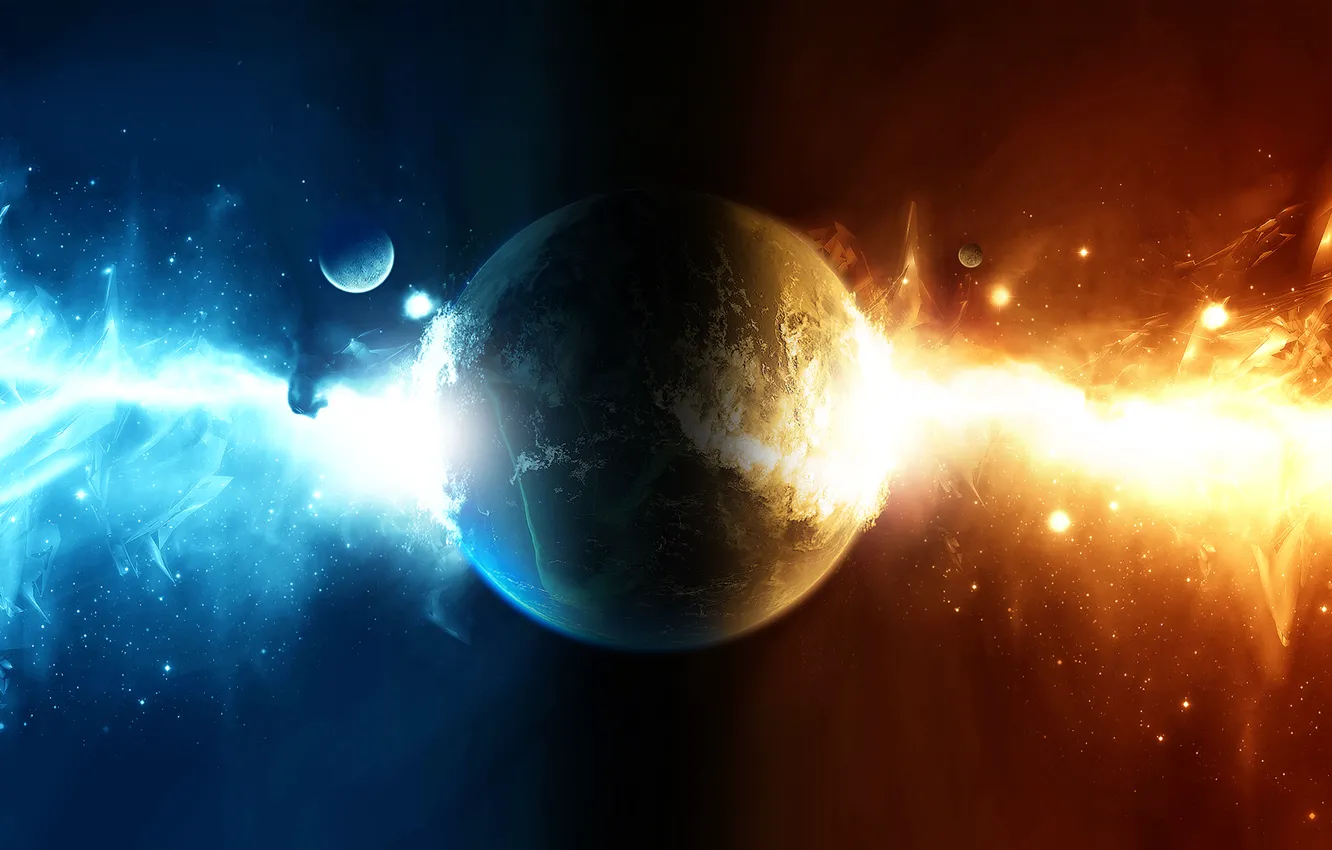 Photo wallpaper fire, red, blue, planet, sci fi