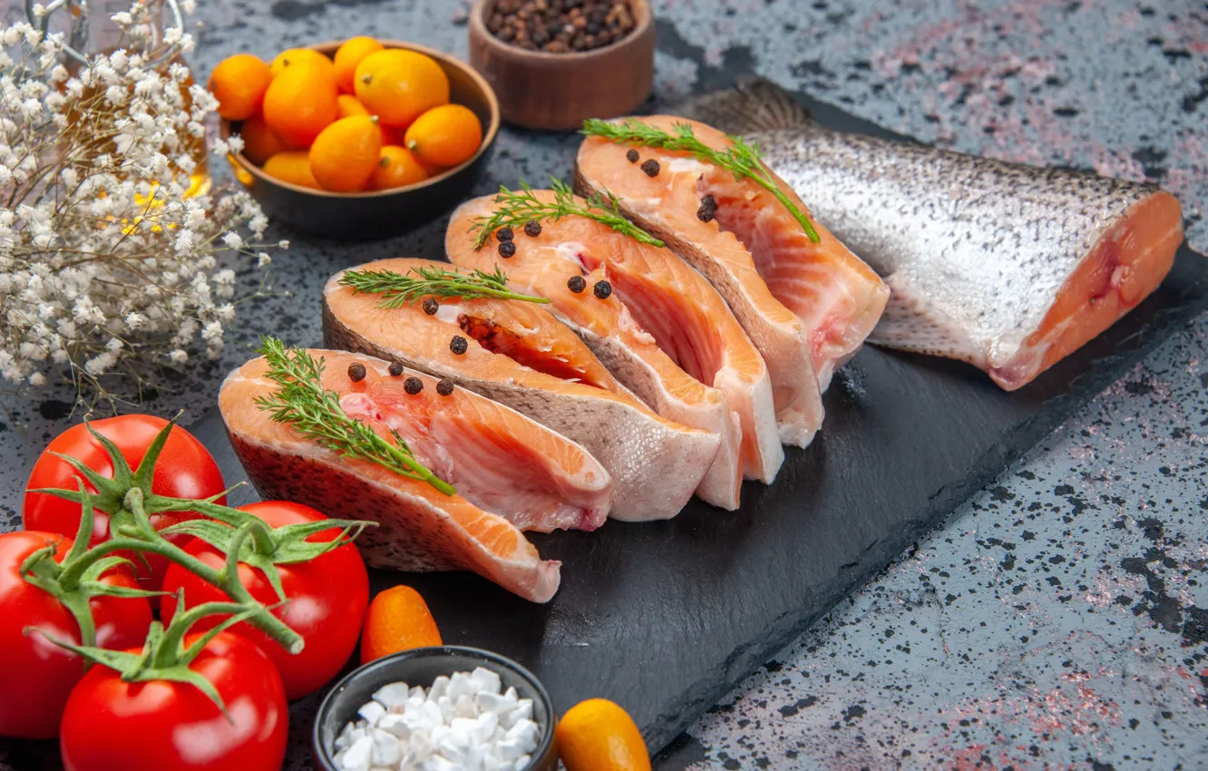 Photo wallpaper table, fish, red fish