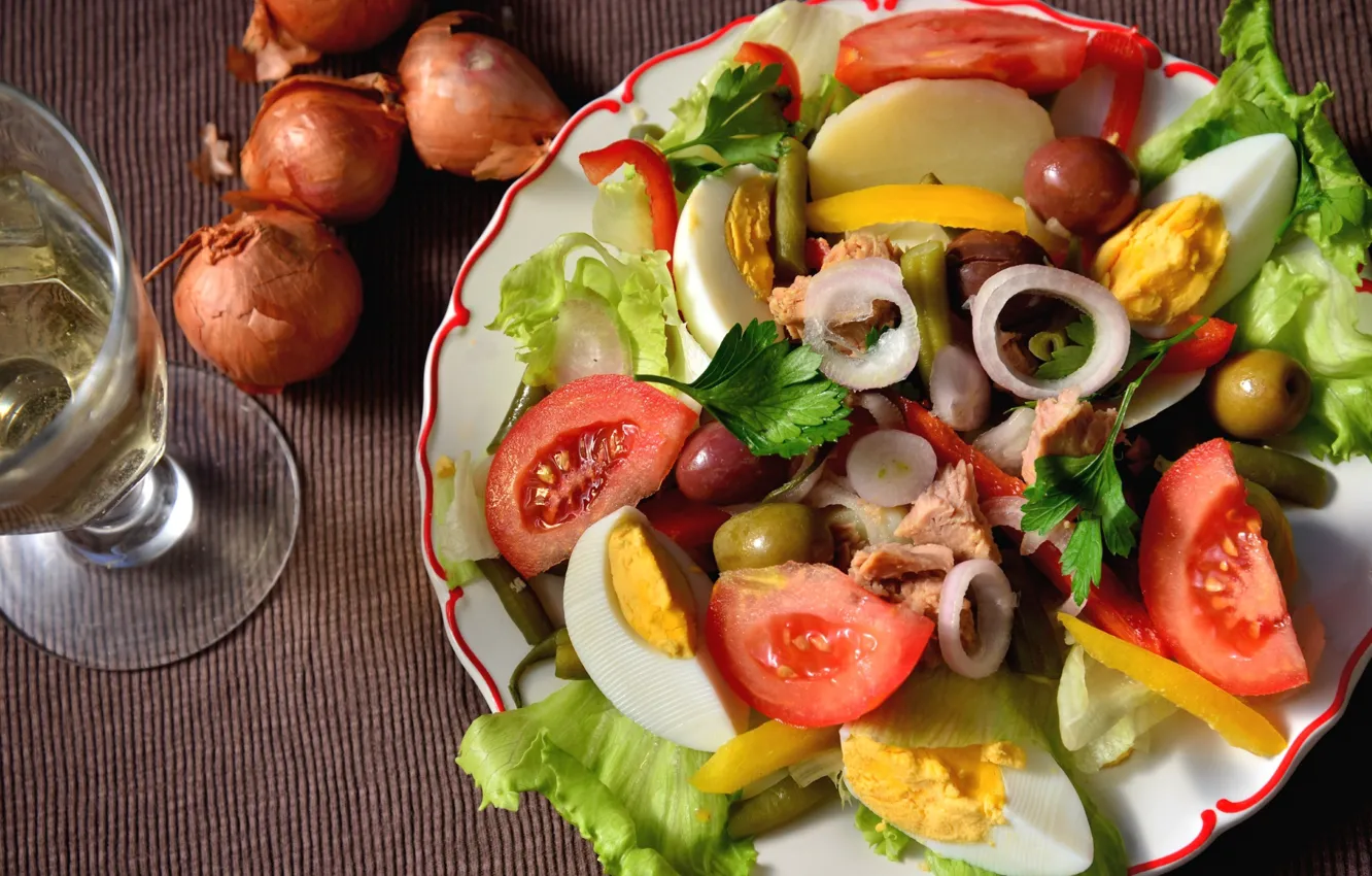 Photo wallpaper egg, vegetables, salad